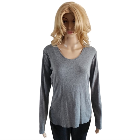 Company Ellen Tracy long sleeve scoop neck gray tee, size L - Picture 1 of 7